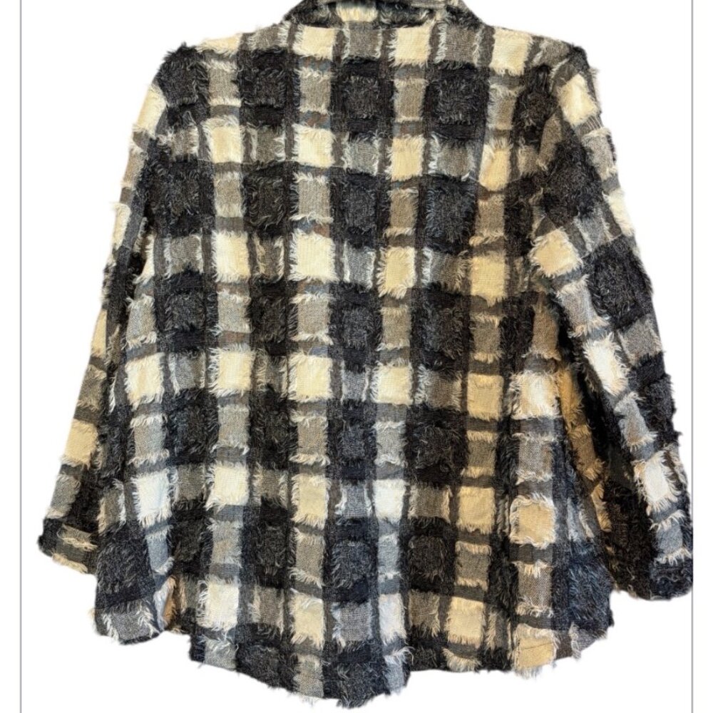 Multiples Long Sleeve Black & White Collared Fuzzy Design Open Front Jacket Med - Picture 5 of 7
